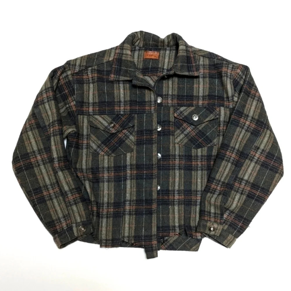 Pol Plaid Cropped Shacket Shirt Jacket Small Green